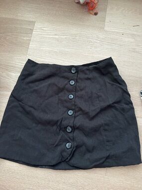Black Button-Front Mini Skirt